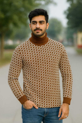 knotrixx Self Design Hooded Neck Casual Men Brown Sweater