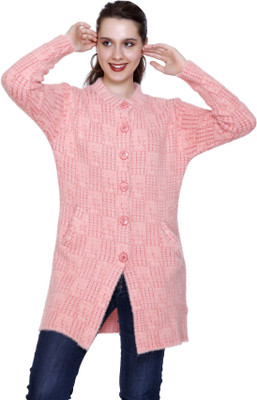 HITTIKA Self Design V Neck Casual Women Pink Sweater