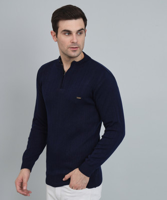 CANBLAR Solid V Neck Casual Men Dark Blue Sweater