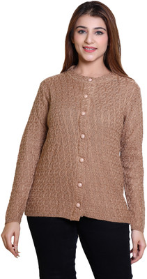 Ogarti Self Design Round Neck Casual Women Beige Sweater