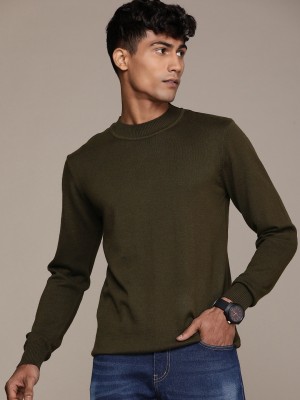 WROGN Printed Turtle Neck Casual Men Green Sweater