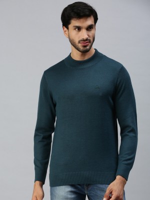 98 Degree North Woven Round Neck Casual Men Blue Sweater