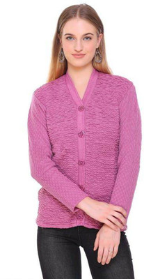 Shunit creation Self Design V Neck Lounge Wear Women Pink Sweater