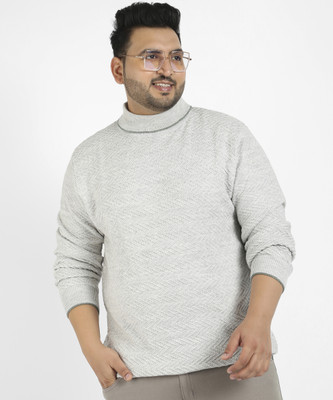 Instafab Plus Checkered Crew Neck Casual Men Beige Sweater