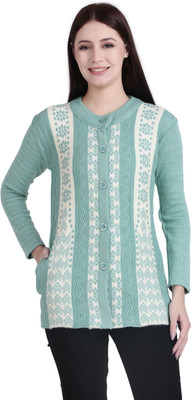 BRAZO Solid Crew Neck Casual Women Green Sweater