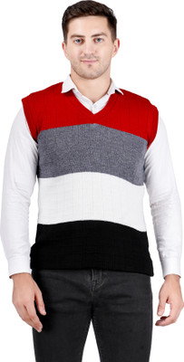 LUFEEP Striped V Neck Casual Men Multicolor Sweater