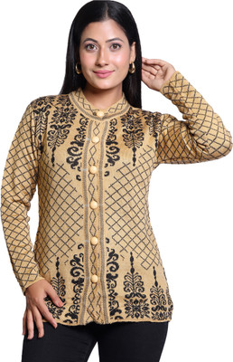 Grand Line Self Design Round Neck Casual Women Beige Sweater