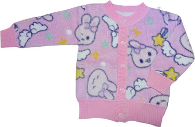 RUDRA KA Animal Print V Neck Casual Baby Boys & Baby Girls Pink Sweater