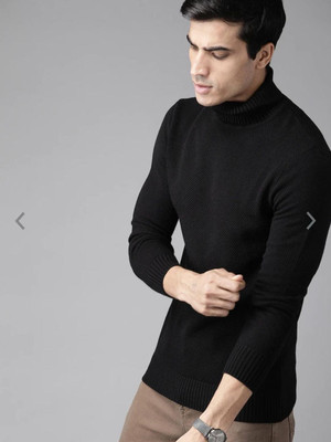 Roadster Self Design Turtle Neck Casual Men Black Sweater