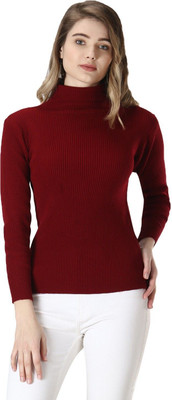 Oishee Woven Turtle Neck Casual Women Maroon Sweater
