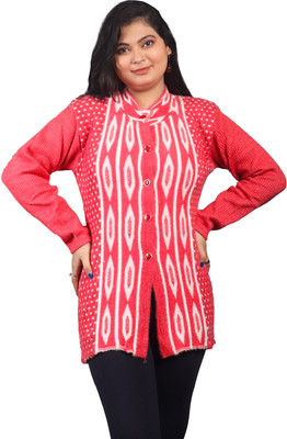 GTwo Printed Round Neck Casual Women Pink Sweater