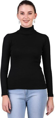Pachirisu Solid High Neck Casual Women Black Sweater