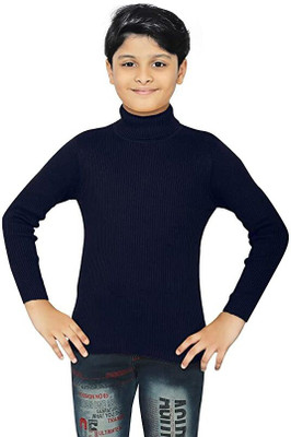 THE LITTLE BOY Solid High Neck Casual Boys & Girls Black Sweater