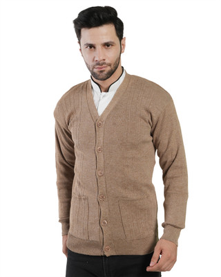 Life and style Self Design V Neck Casual Men Beige Sweater