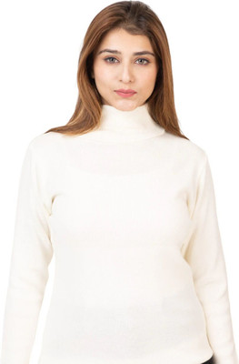 TWENTY ME Solid High Neck Casual Women White Sweater