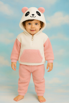 Funday Fashion Solid Hooded Neck Casual Baby Boys & Baby Girls Pink Sweater