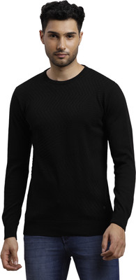 TURTLE Solid Round Neck Casual Men Black Sweater