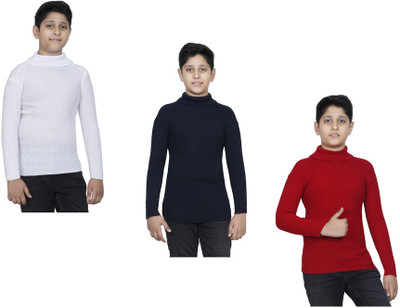 IndiWeaves Self Design High Neck Casual Boys Multicolor Sweater