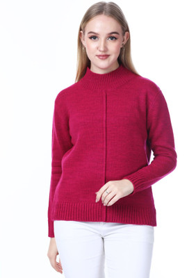 NOQUO Self Design Round Neck Casual Women Pink Sweater