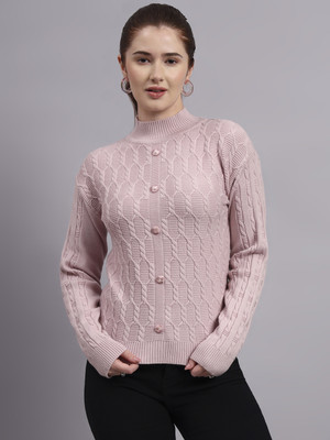 MODKLINE Self Design Turtle Neck Casual Women Pink Sweater