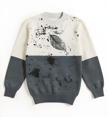 VNOTTY FASHION Colorblock Round Neck Casual Boys Grey, White Sweater