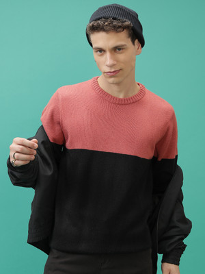 HIGHLANDER Solid Round Neck Casual Men Black Sweater