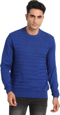 TURTLE Striped Round Neck Casual Men Blue Sweater