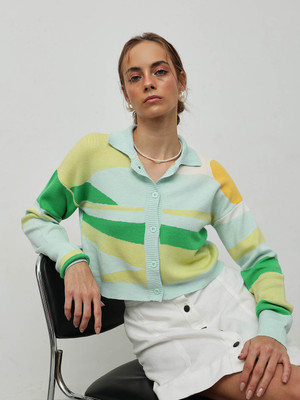STREET9 Self Design Round Neck Casual Women Multicolor Sweater
