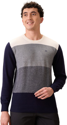 COLORPLUS Woven Round Neck Casual Men Dark Blue Sweater