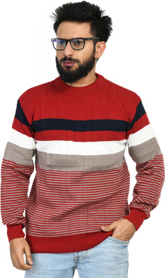 manra Colorblock Round Neck Casual Men Maroon Sweater
