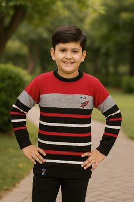 DIVYAM COLLECTION Self Design Round Neck Casual Boys Purple Sweater