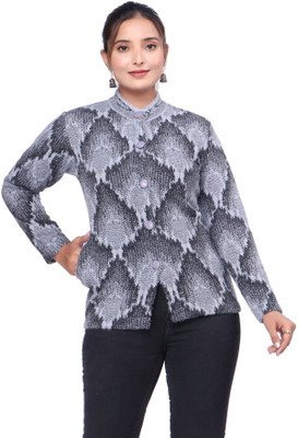 Pipasa Self Design Mandarin Neck Casual Women Grey Sweater