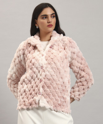 Christy World Self Design Collared Neck Casual Women Pink Sweater