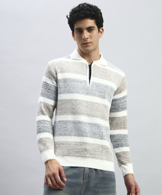 Cluzive Colorblock Collared Neck Casual Men Multicolor Sweater