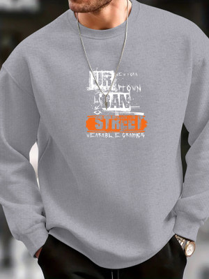 KAJARU Printed Round Neck Casual Men Grey Sweater