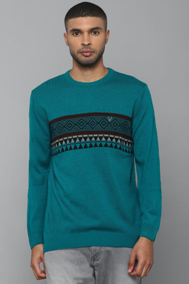 Allen Solly Printed Round Neck Casual Men Green Sweater