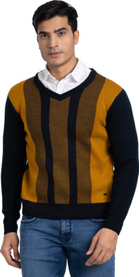 PARX Self Design V Neck Casual Men Blue Sweater