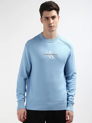 Calvin Klein Jeans Printed Round Neck Casual Men Light Blue Sweater