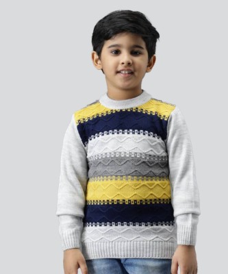 Fame Hype Colorblock Round Neck Casual Boys Grey Sweater