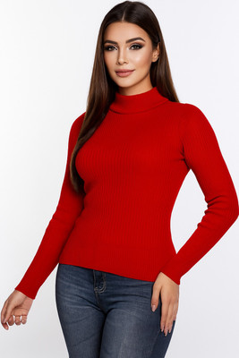 top ten Woven High Neck Casual Women Red Sweater