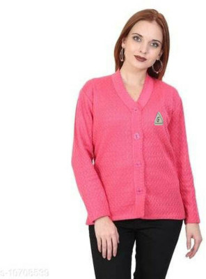 Homezilla Self Design V Neck Casual Women Pink Sweater