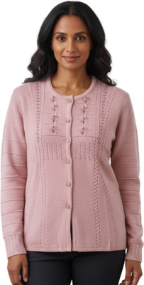 I Bar Woven Round Neck Casual Women Pink Sweater