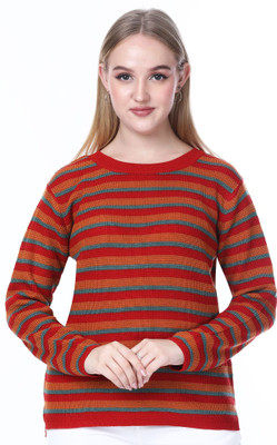 NOQUO Striped Round Neck Casual Women Multicolor Sweater