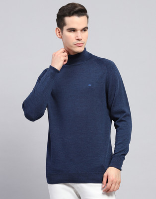 MONTE CARLO Solid High Neck Casual Men Dark Blue Sweater