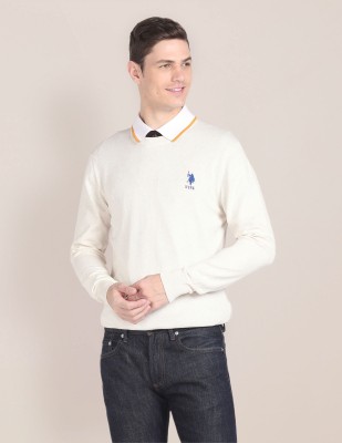 U.S. POLO ASSN. Solid Crew Neck Casual Men White Sweater