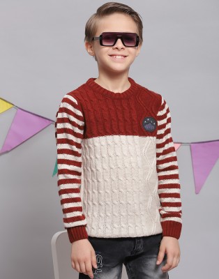 MONTE CARLO Colorblock Round Neck Casual Boys Beige, Maroon Sweater