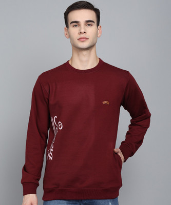 Matisse Printed Round Neck Casual Men Maroon Sweater