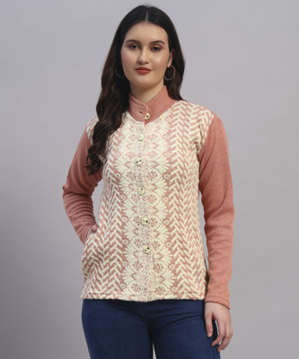 MOD YOUNG Printed Round Neck Casual Women Pink Sweater