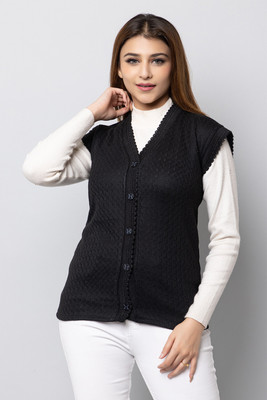 COLORCHAKRA Solid V Neck Casual Women Black Sweater