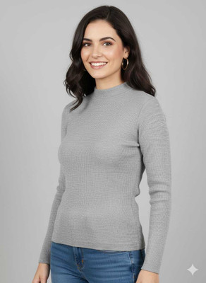 vax vax Solid Round Neck Casual Women Grey Sweater